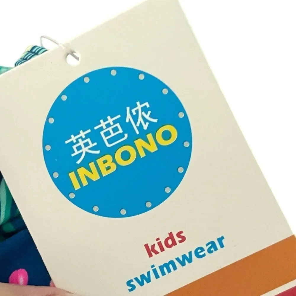 Inbono Girl’s Blue and Pink 2 Piece Swimsuit with‎ Ruffle Detail, Size 6-7, NWT